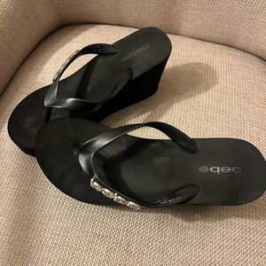 Bebe Elegant Black Wedge Sandals